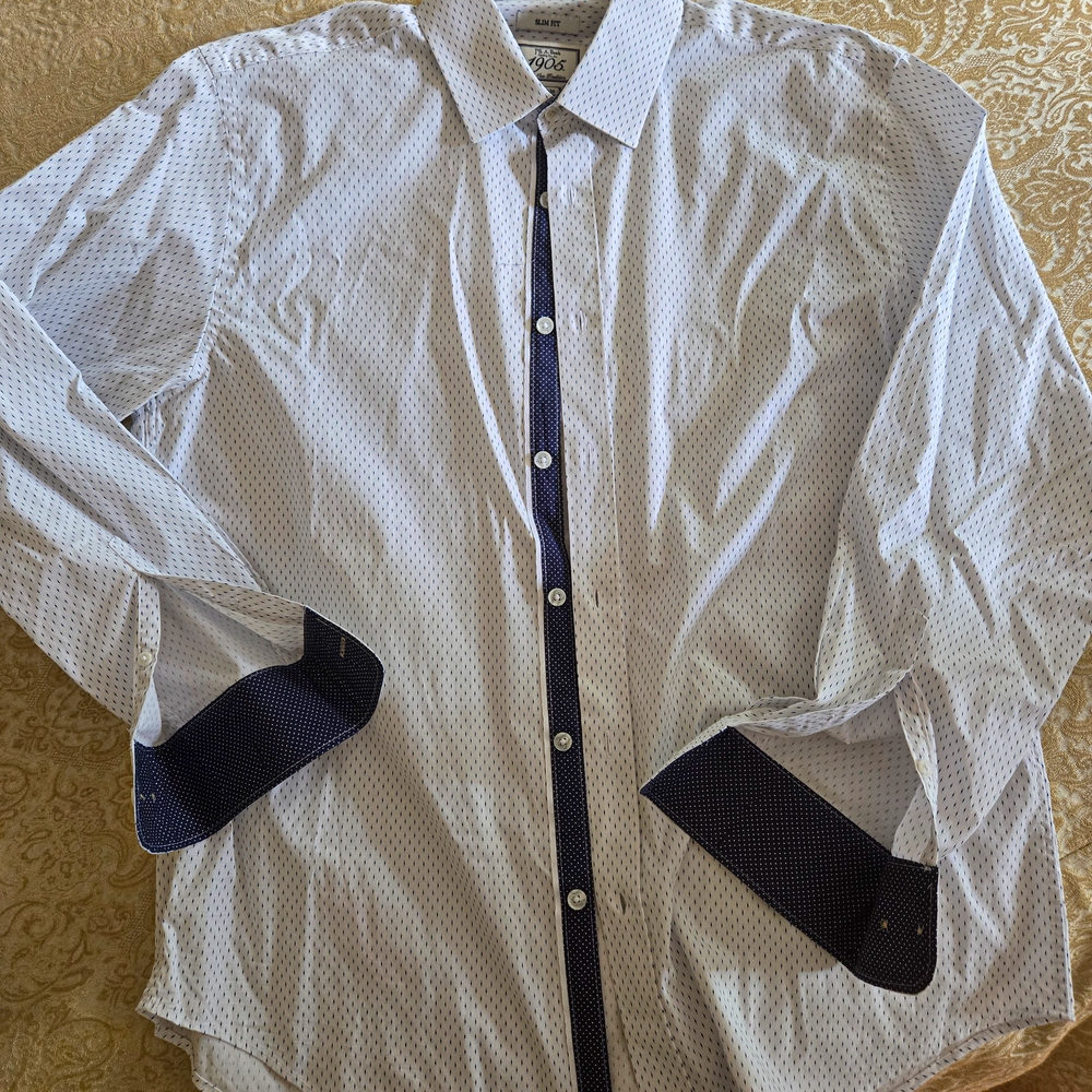 Jos. A. Bank White and Navy Dress Shirt
